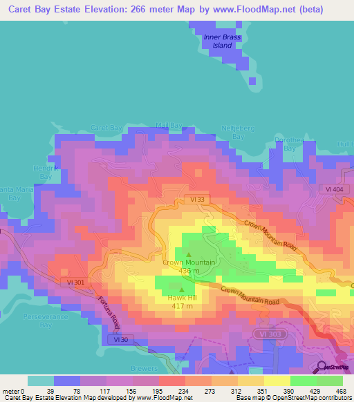 Caret Bay Estate,U.S. Virgin Islands Elevation Map
