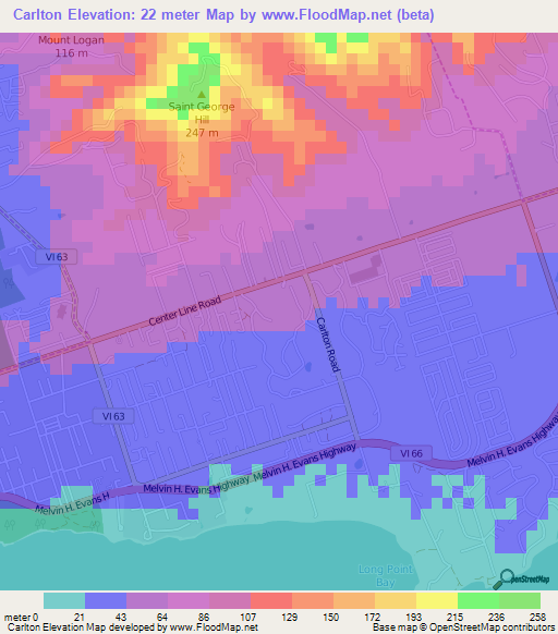 Carlton,U.S. Virgin Islands Elevation Map