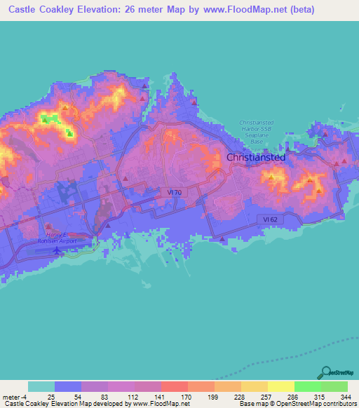 Castle Coakley,U.S. Virgin Islands Elevation Map