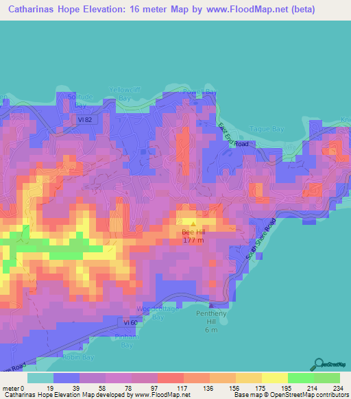Catharinas Hope,U.S. Virgin Islands Elevation Map