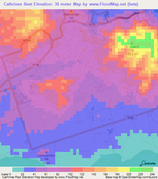 Cathrines Rest,U.S. Virgin Islands Elevation Map