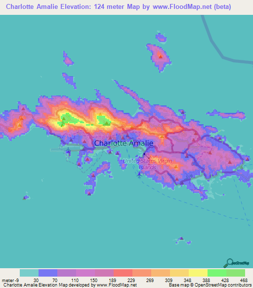 Charlotte Amalie,U.S. Virgin Islands Elevation Map