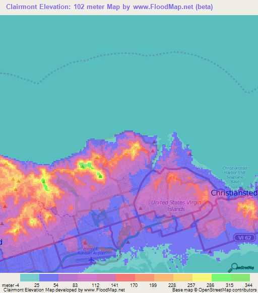 Clairmont,U.S. Virgin Islands Elevation Map