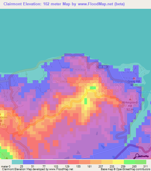 Clairmont,U.S. Virgin Islands Elevation Map