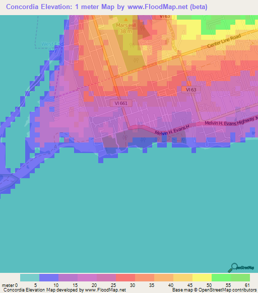 Concordia,U.S. Virgin Islands Elevation Map