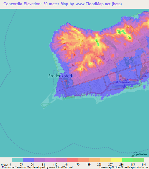 Concordia,U.S. Virgin Islands Elevation Map