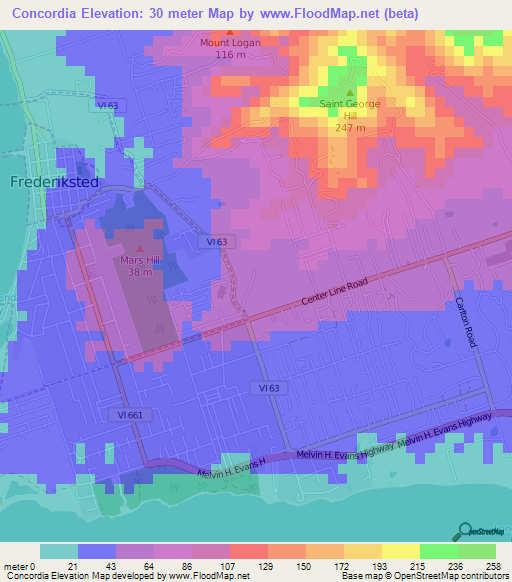 Concordia,U.S. Virgin Islands Elevation Map