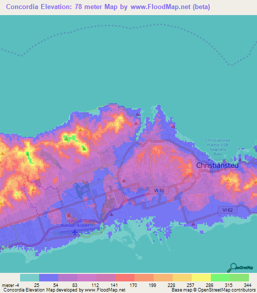 Concordia,U.S. Virgin Islands Elevation Map