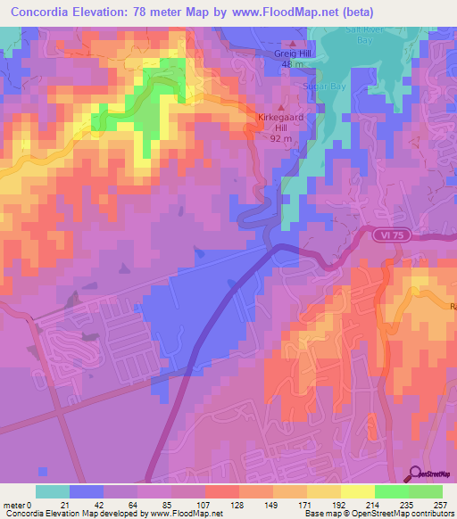 Concordia,U.S. Virgin Islands Elevation Map
