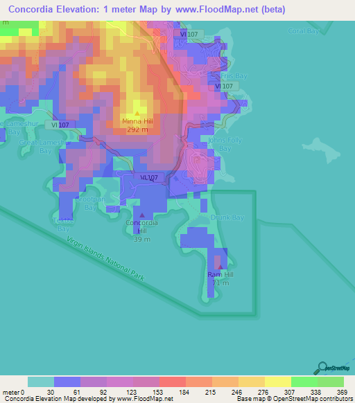 Concordia,U.S. Virgin Islands Elevation Map