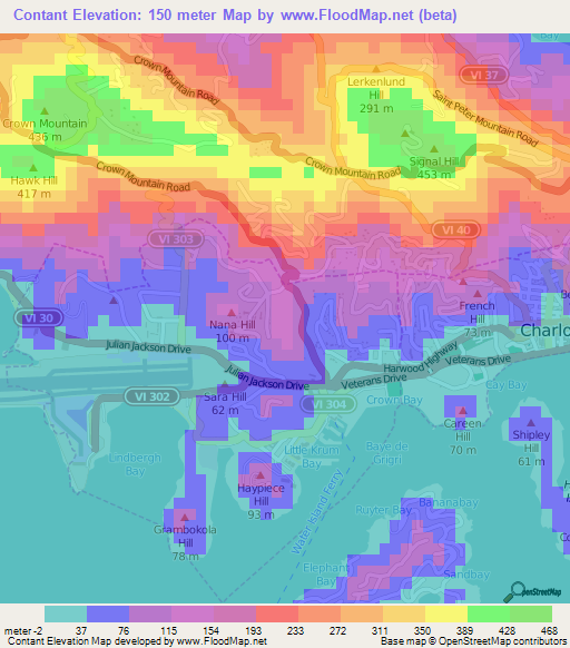 Contant,U.S. Virgin Islands Elevation Map