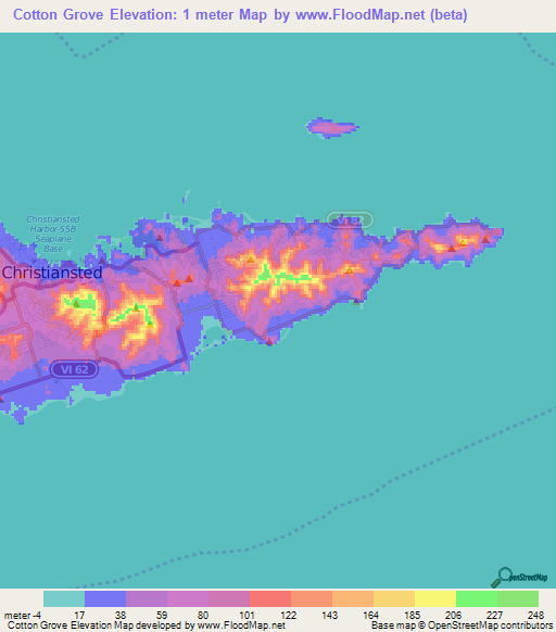 Cotton Grove,U.S. Virgin Islands Elevation Map