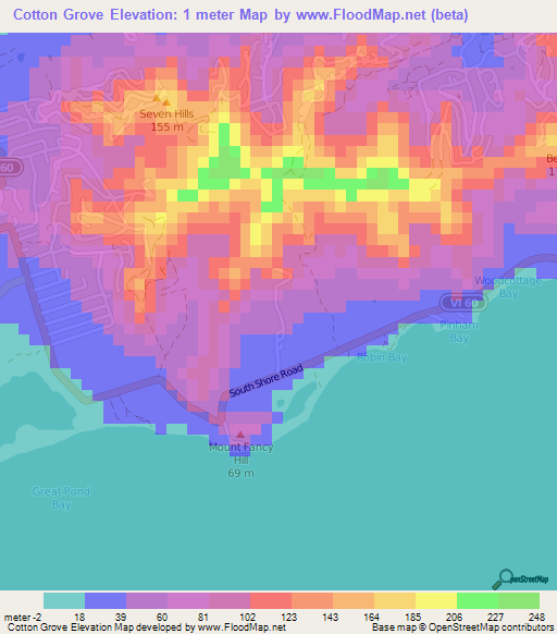 Cotton Grove,U.S. Virgin Islands Elevation Map