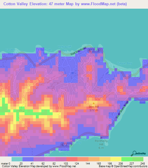 Cotton Valley,U.S. Virgin Islands Elevation Map