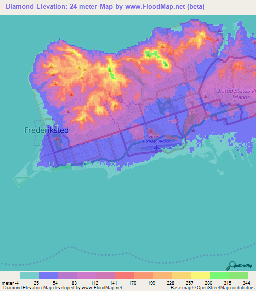 Diamond,U.S. Virgin Islands Elevation Map
