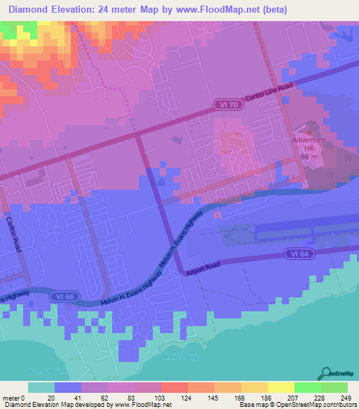 Diamond,U.S. Virgin Islands Elevation Map