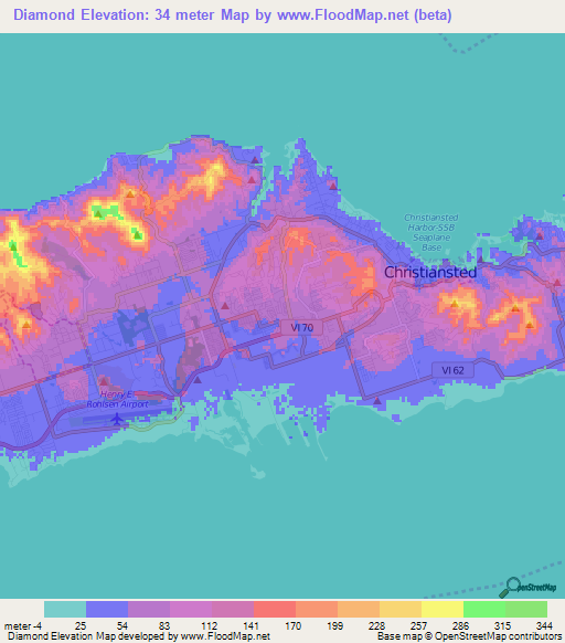 Diamond,U.S. Virgin Islands Elevation Map