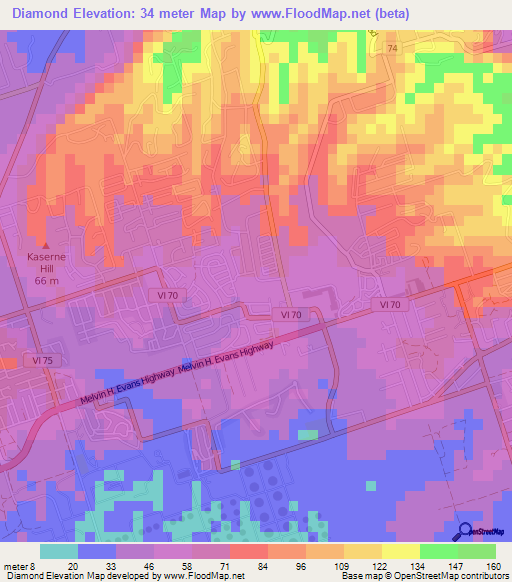Diamond,U.S. Virgin Islands Elevation Map
