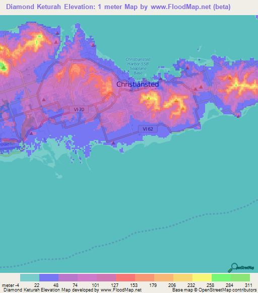 Diamond Keturah,U.S. Virgin Islands Elevation Map
