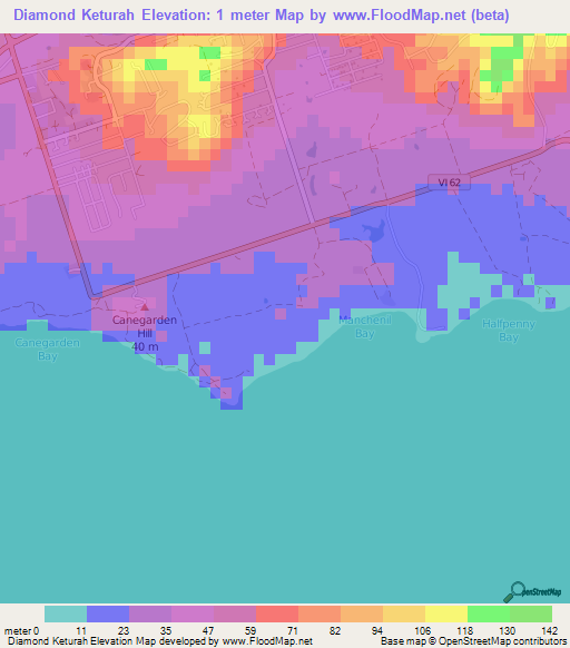 Diamond Keturah,U.S. Virgin Islands Elevation Map