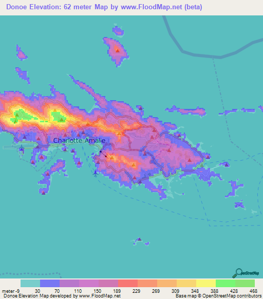 Donoe,U.S. Virgin Islands Elevation Map
