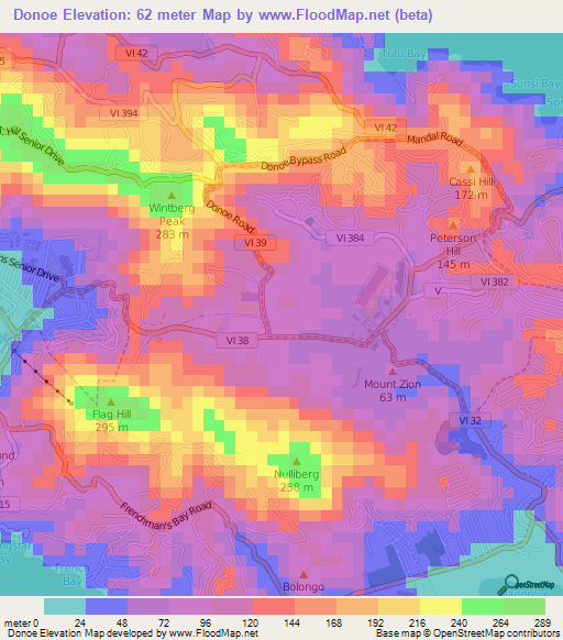 Donoe,U.S. Virgin Islands Elevation Map