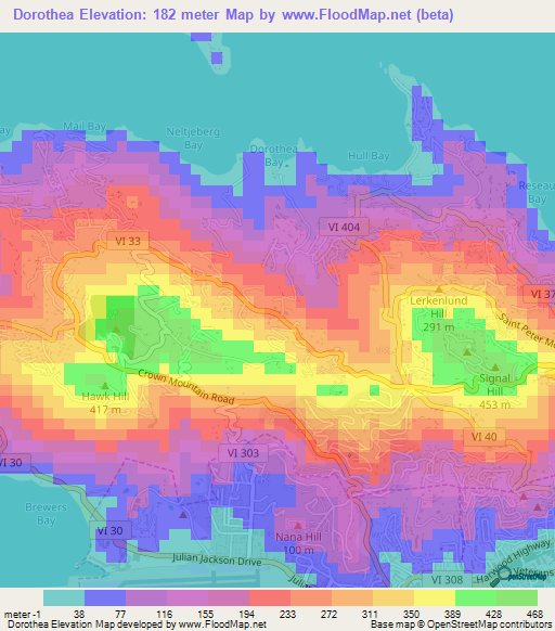 Dorothea,U.S. Virgin Islands Elevation Map