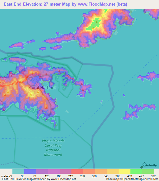 East End,U.S. Virgin Islands Elevation Map