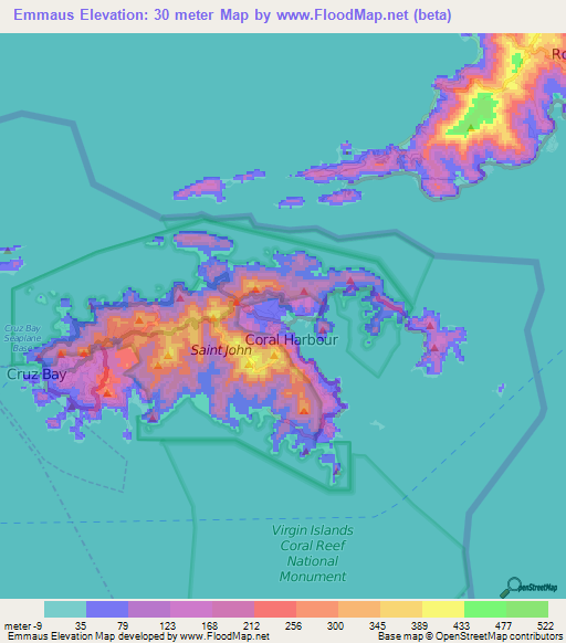 Emmaus,U.S. Virgin Islands Elevation Map
