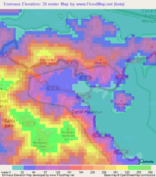 Emmaus,U.S. Virgin Islands Elevation Map