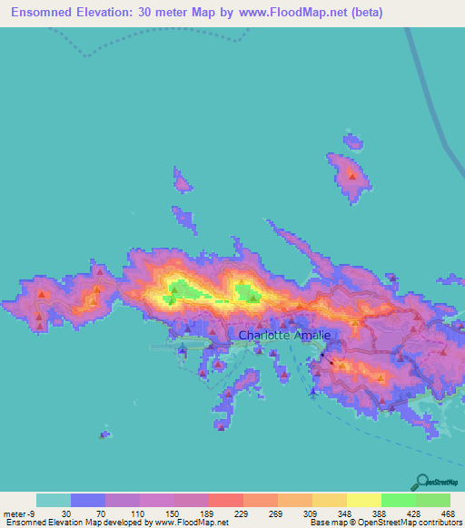 Ensomned,U.S. Virgin Islands Elevation Map