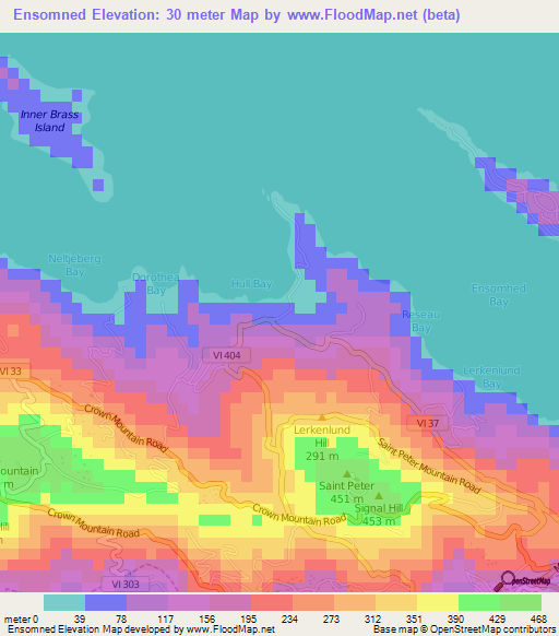 Ensomned,U.S. Virgin Islands Elevation Map