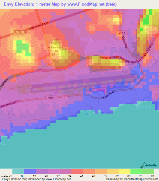 Envy,U.S. Virgin Islands Elevation Map