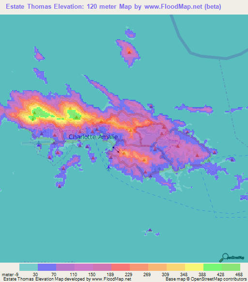 Estate Thomas,U.S. Virgin Islands Elevation Map