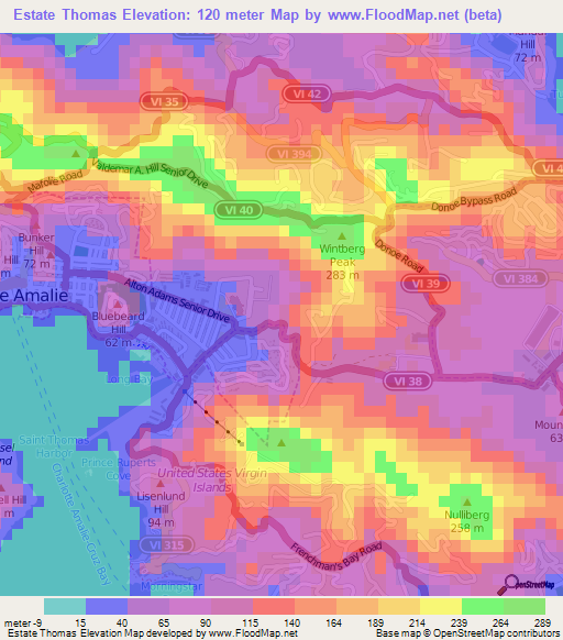 Estate Thomas,U.S. Virgin Islands Elevation Map