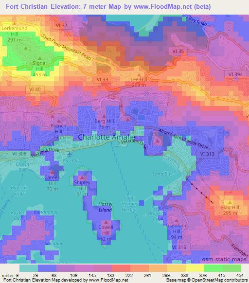 Fort Christian,U.S. Virgin Islands Elevation Map
