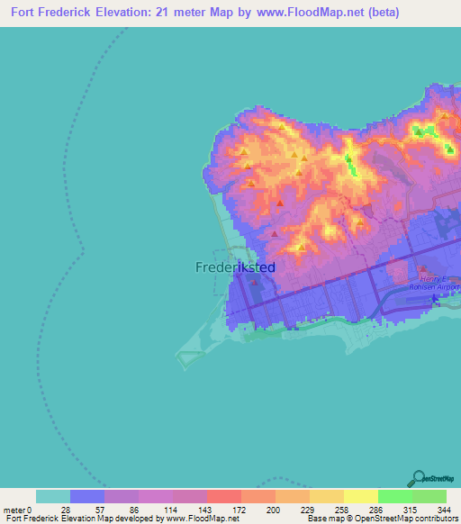 Fort Frederick,U.S. Virgin Islands Elevation Map