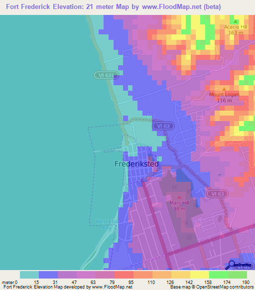 Fort Frederick,U.S. Virgin Islands Elevation Map