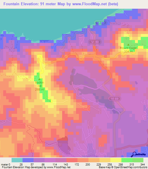 Fountain,U.S. Virgin Islands Elevation Map