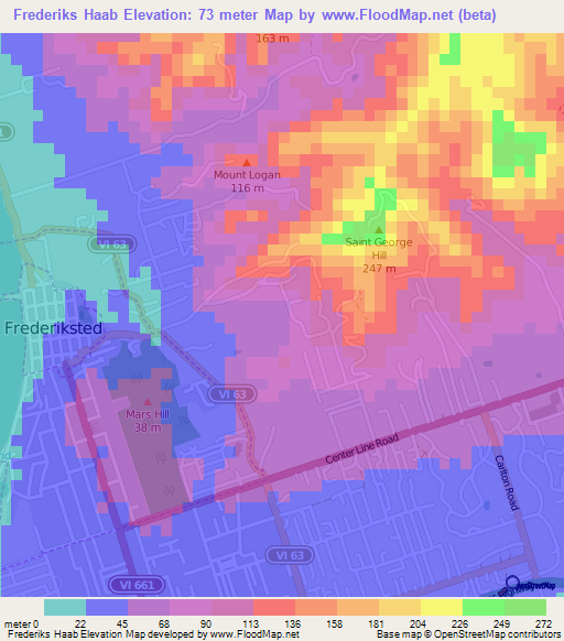 Frederiks Haab,U.S. Virgin Islands Elevation Map
