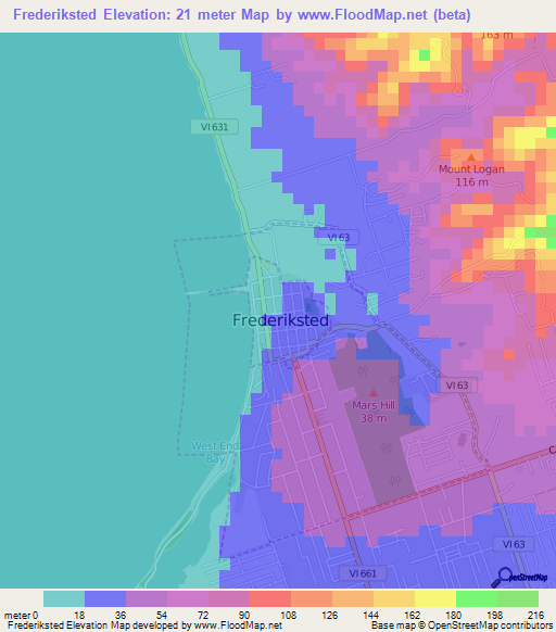 Frederiksted,U.S. Virgin Islands Elevation Map