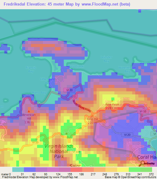 Fredriksdal,U.S. Virgin Islands Elevation Map