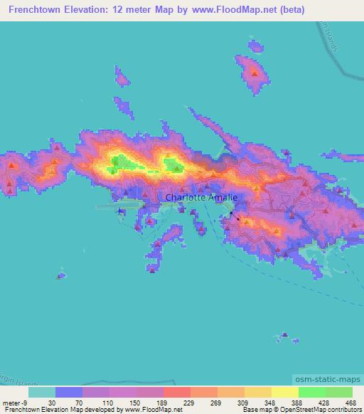 Frenchtown,U.S. Virgin Islands Elevation Map