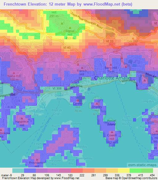 Frenchtown,U.S. Virgin Islands Elevation Map