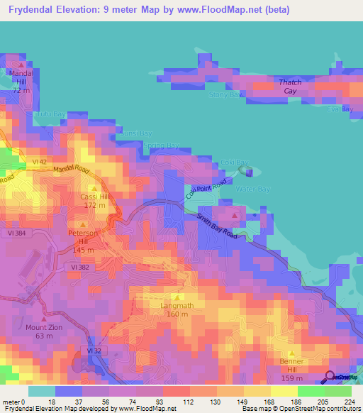 Frydendal,U.S. Virgin Islands Elevation Map
