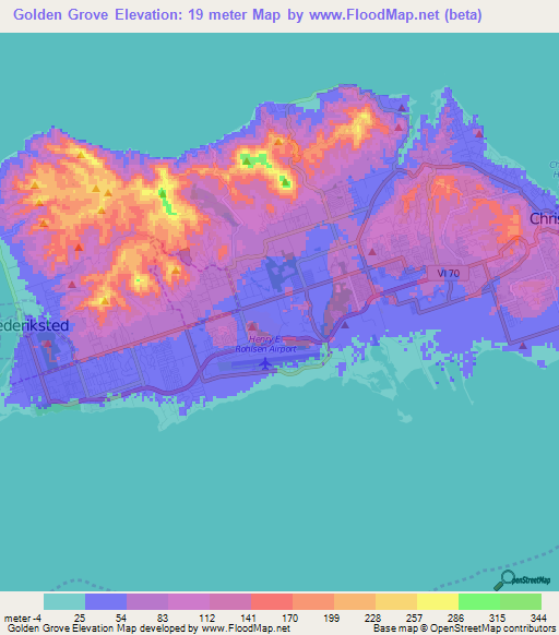 Golden Grove,U.S. Virgin Islands Elevation Map