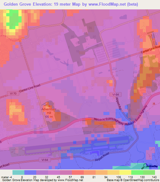 Golden Grove,U.S. Virgin Islands Elevation Map