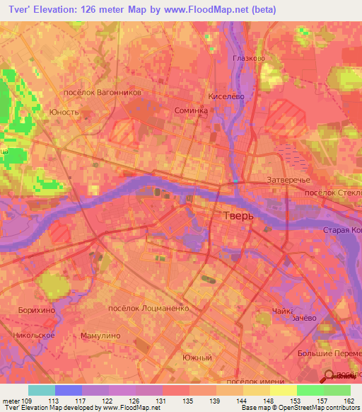 Tver',Russia Elevation Map