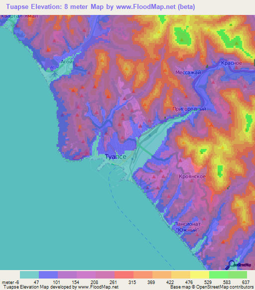 Tuapse,Russia Elevation Map