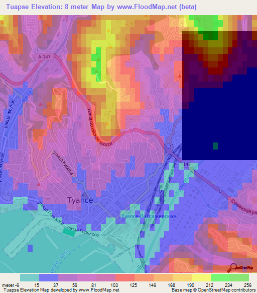Tuapse,Russia Elevation Map